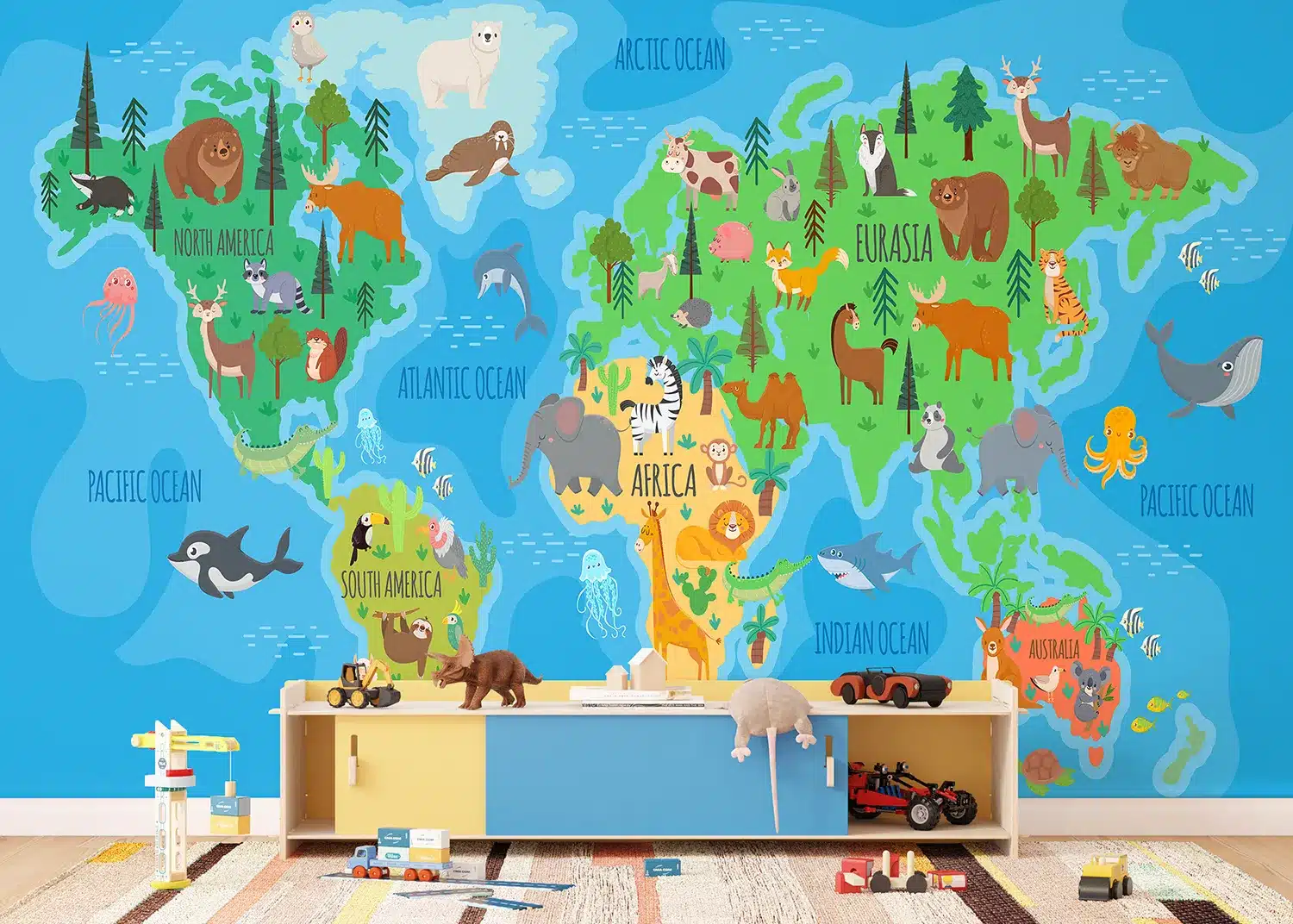 Vivid Animals World Map | Made-to-Measure Kids Wallpaper | Artlook | FTD5P 352443 2