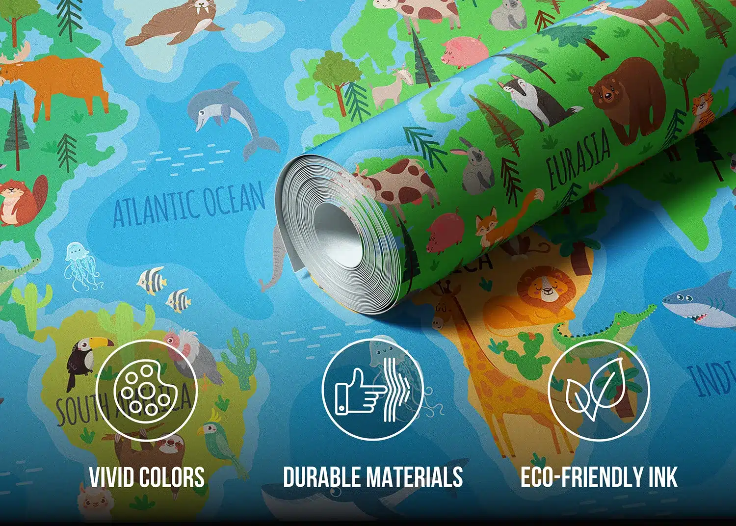 Vivid Animals World Map | Made-to-Measure Kids Wallpaper | Artlook | FTD5P 352443 4