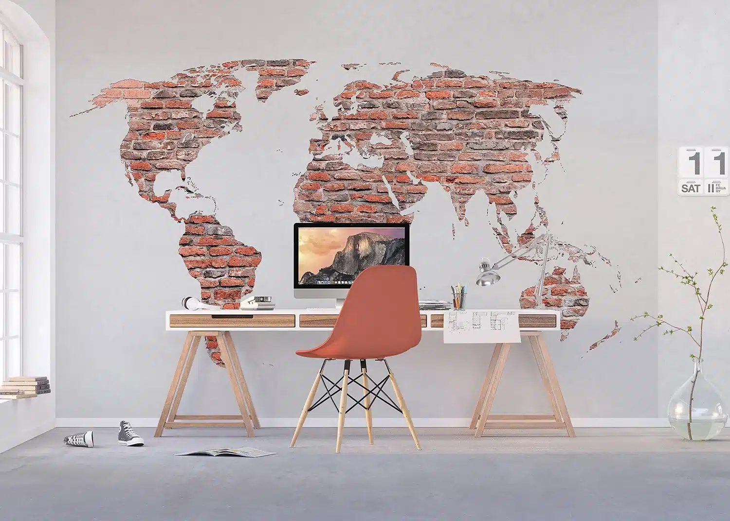 Red Brick World Map | Made-to-Measure Wallpaper | Artlook | FTNXXL 1240 6