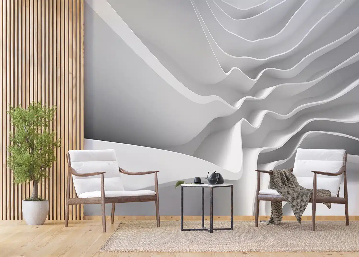 3D White Waves | Made-to-Measure Wallpaper | Artlook | FTNXXL 2403 2