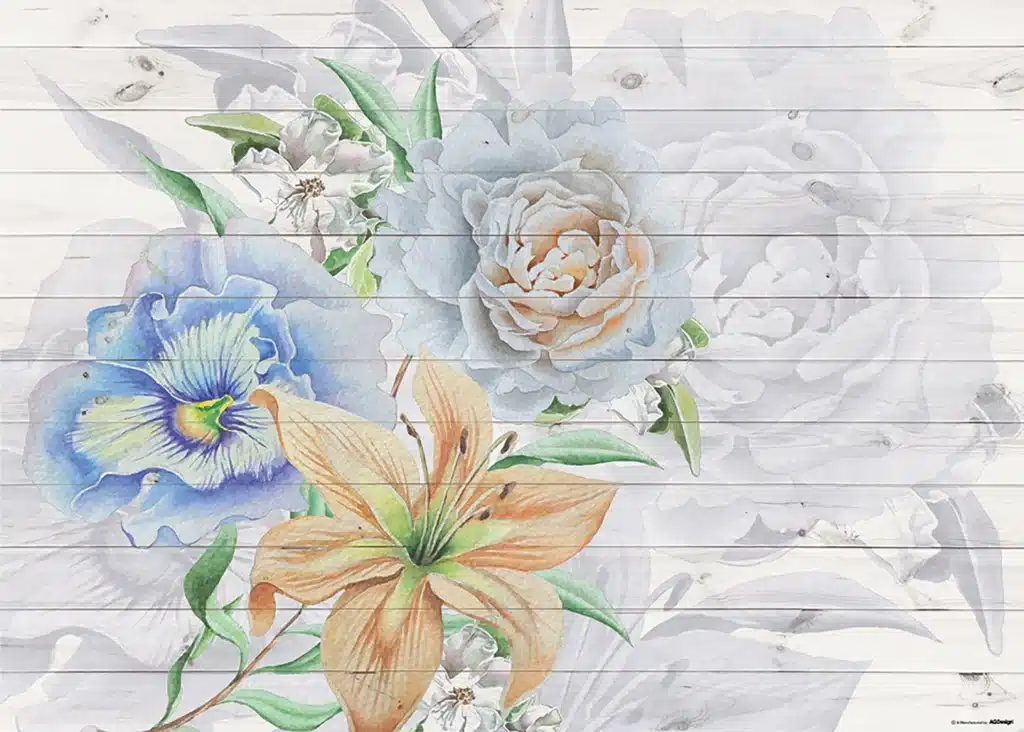 Wall Mural Flowers on Planks, Made to Measure, FTNXXL 1218