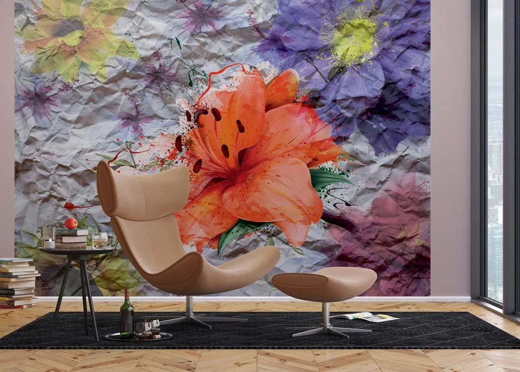 Wall Mural Flowers on Crumpled Paper, Made to Measure, FTNXXL 1223 3