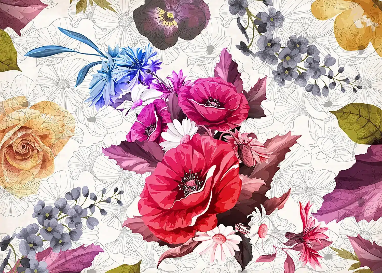 Pied Flowers | Made-to-Measure Wallpaper | Artlook | FTNXXL 1229