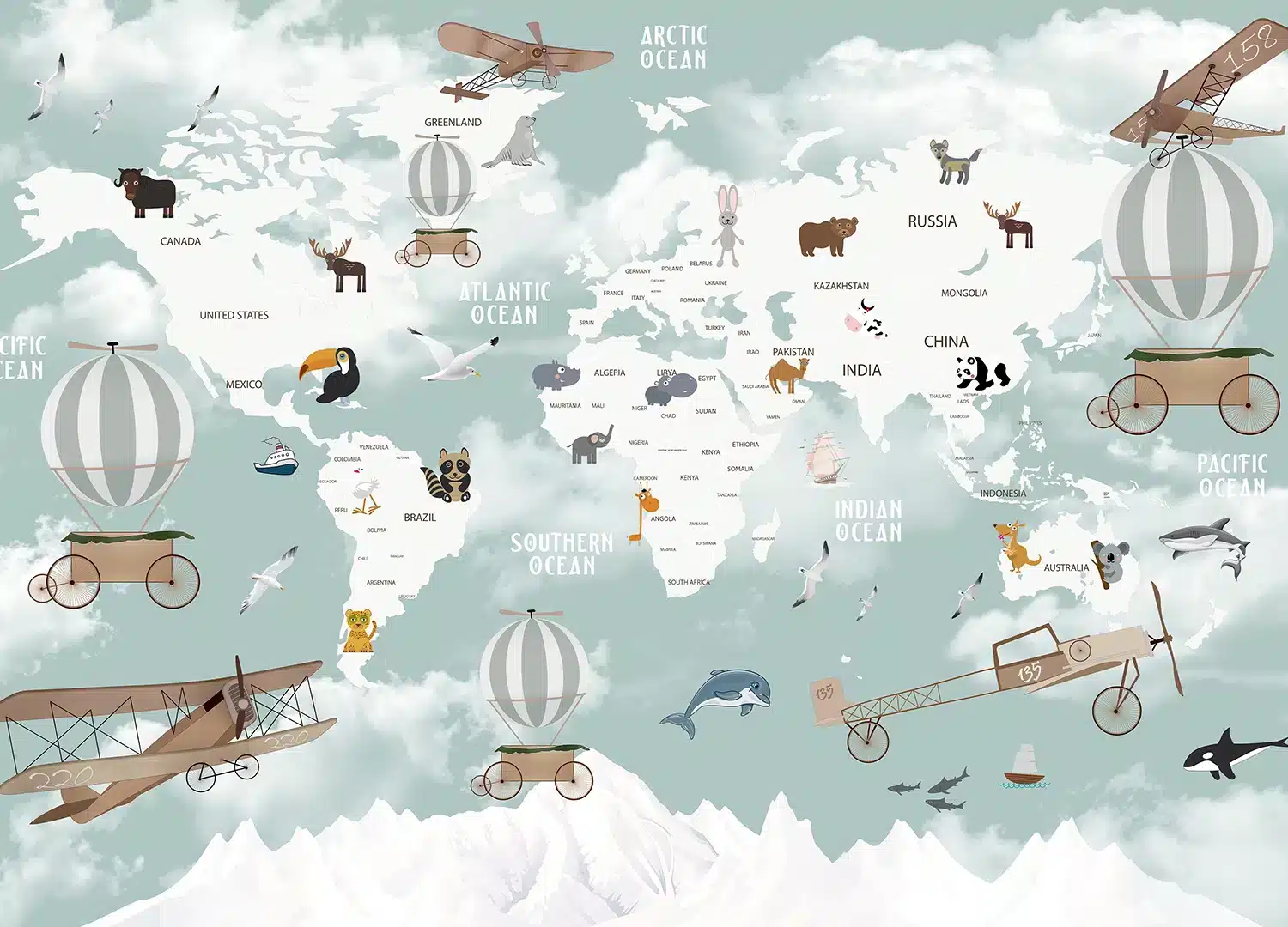 Animals' World Map | Made-to-Measure Kids Wallpaper | Artlook | FTD5P 3091